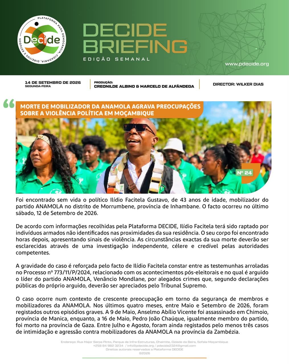 NEWSLETTER: MORTE DE MOBILIZADOR DA ANAMOLA